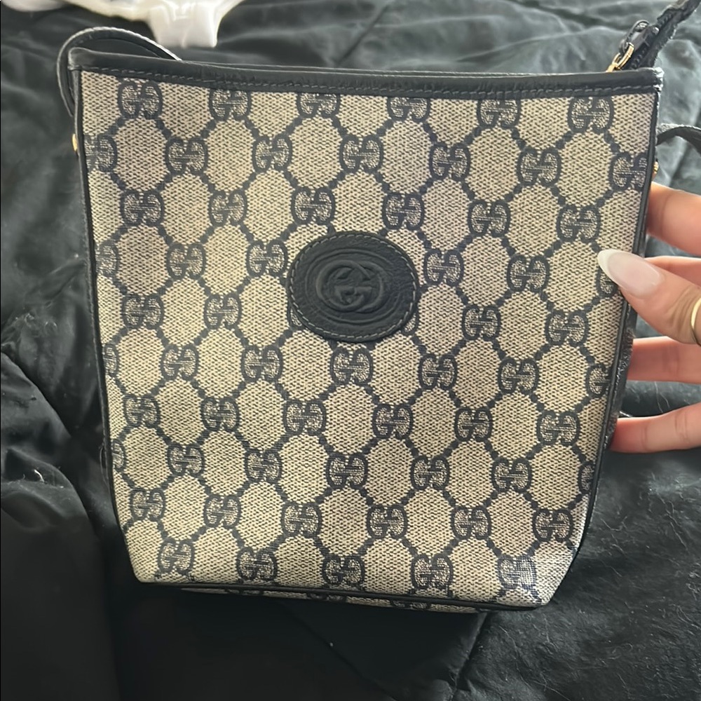 Vintage Gucci GG Logo Blue Crossbody Bag